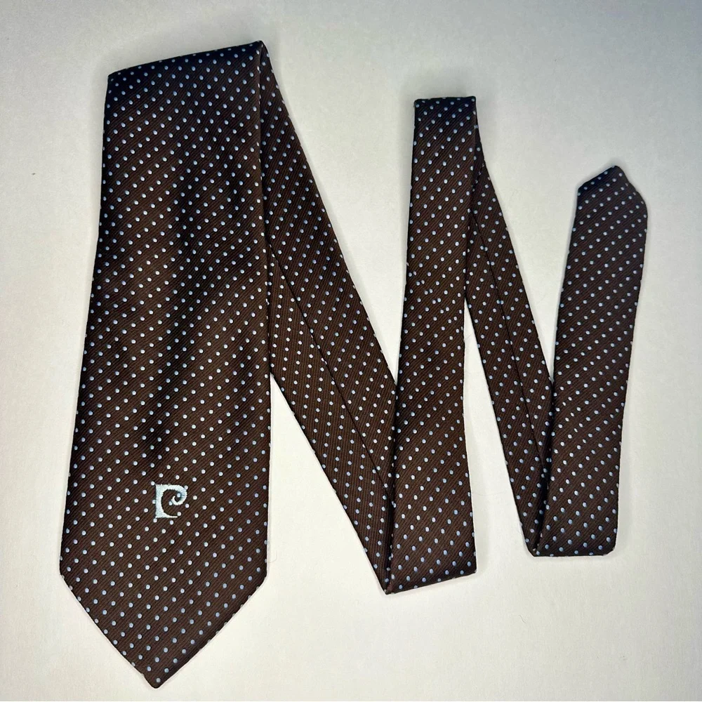Vintage Pierre Cardin Wide Embroidered Signature Polka Dot Tie - Picture 3 of 6